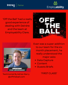 A post for social media, feedback from Off the Ball and a picture of Adrian Barry 